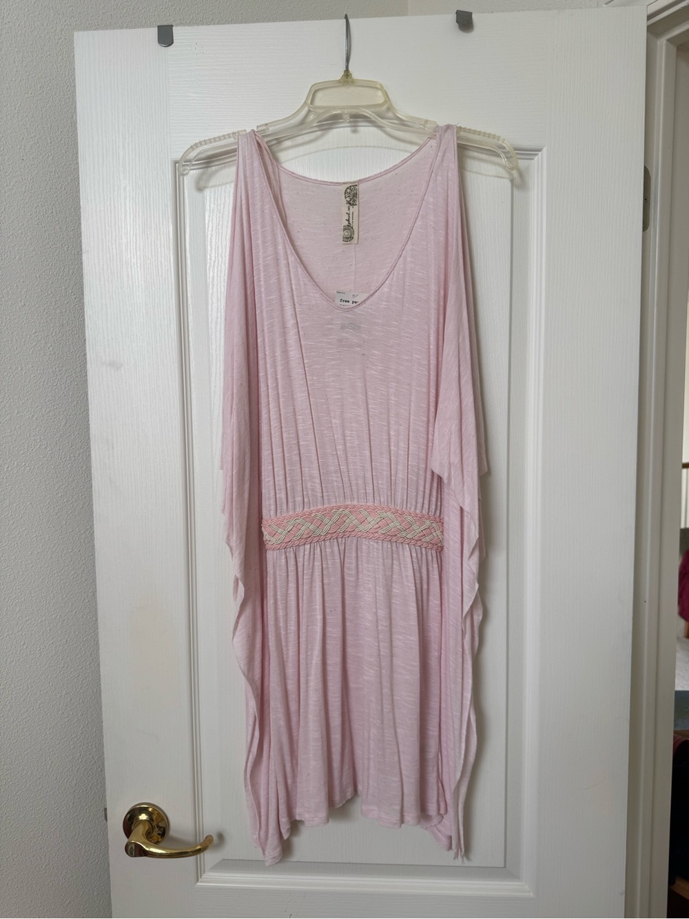 Free People Light Pink Embroidered-Waist Mini Dress